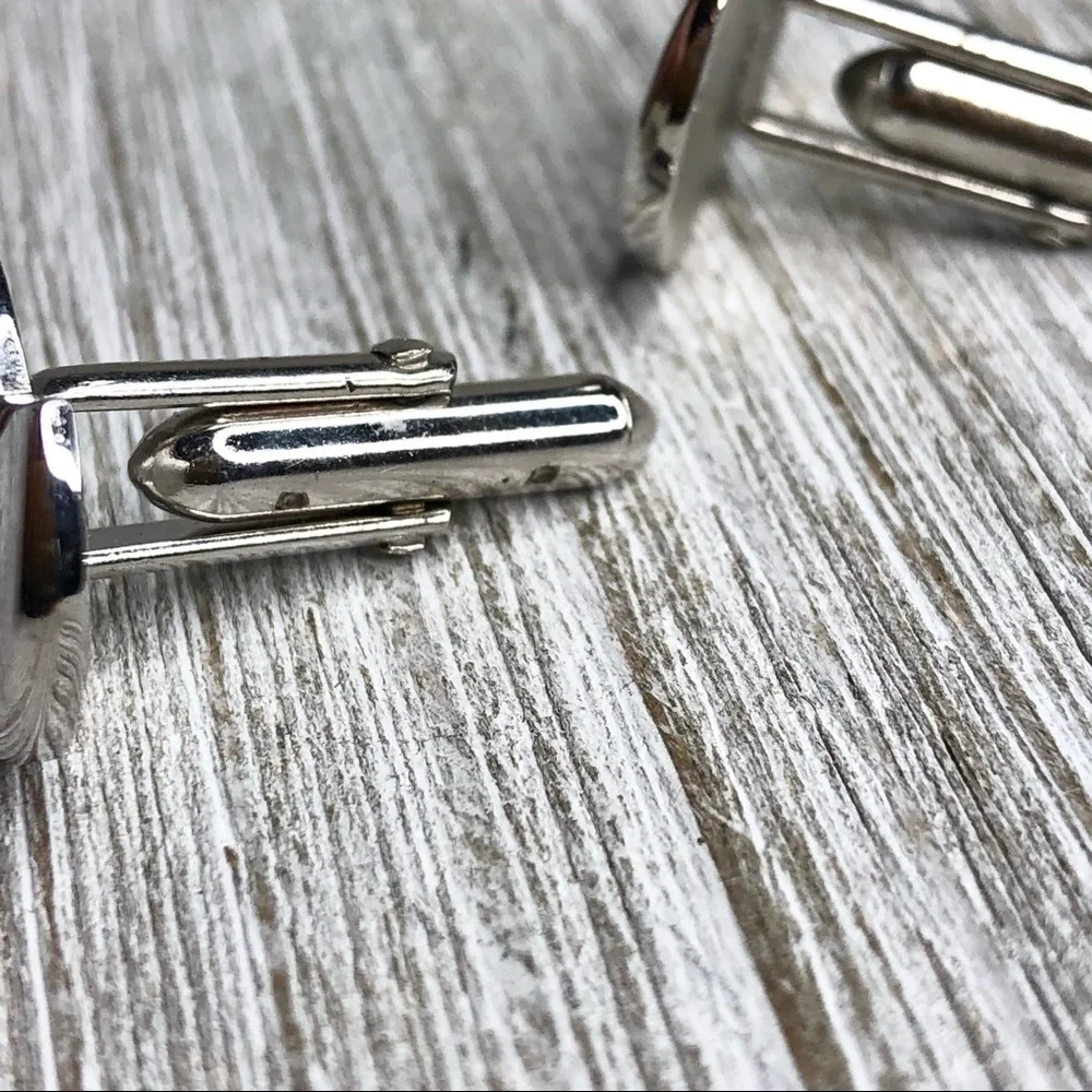 Vintage Swank Silver Modernist Abstract Cuff Links